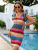 Crochet Mini Dress for Women Ruffle Sleeve Bikini Cover Up 