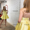 Baby Yellow Satin Homecoming Dress