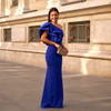 Elegant Long Royal Blue Crepe Evening Dress