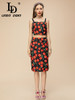 Women's Suspender Cherry Print Top+Elastic Waist Elegant Party Skirts Sets