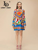 LD LINDA DELLA 2023 Summer Fashion Designer Dress Women's Bohemia Round Neck Real Silk High Waist Print Loose Dress