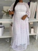 White Maxi Dress for Women Elegant Lace Robes 3/4 Sleeve Loose Summer Gowns for Wedding Bridesmaid Party Vestido Feminino