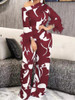 Print Long Pants Two Piece Sets Women's Outifits Bare Shoulder Feathers Full Sleeve Wide Leg Trouser Set Trendy 2023 Spring New