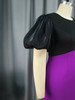 African Women Dresses Elegant Puff Sleeve Black Purple Color Block Sheath Dress Modest Party Event Celebrate Night Outfits
