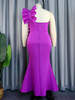 Women Formal Party Dresses Purple Mermaid Long Dress One Shoulder Backless Big Ruffles Bodycon Fishtail Evening Event Clothes