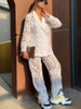 Stylish Women Jacket Sets 2 Piece Outfits Women Lace Flower Hollow Out Notched Collar Tops Matching Trouser Suits Streetwear