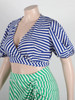 Striped Printed Dress Sets V Neck Puff Sleeves Wrapped Tops Shirring Slit Asymmetrical Skirt Summer Beautiful Sexy 2 Piece Sets