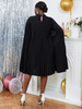 Party Dress Women Stand Collar Pleated Cape Sleeve Loose Midi Dresses Elegant Lady Evening Wedding Birthday Events Black Outfit