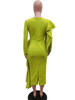 Green Long Sleeve Bodycon Dresses for Women Ruffle Trim Folds Package Hip Sexy Streetwear Club Party Date Night Outfits