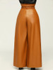 PU wide leg Pants for Women High Waist Straight Zipper Pockets Long Trousers with Belt Elegant Streetwear Party Club Clothing