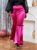 Women‘s Fuchsia Flare Pants Shiny Elastic Satin  Back Zipper High Waist Bell Bottoms Dressy Trousers 2023 Fall Trendy Outfits