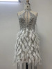  Key Hole Mesh Sequins Silver Feather Mini Dress 
