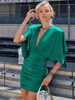 Short Sleeve Deep V Neck Ruffles Ruched Green Gloves Mini Gowns Celebrity Elegant Evening Party Club Dress