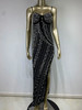 Sleeveless Khaki Black Pearl Beading Maxi Long Gowns Dress 