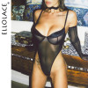 Ellolace Fantasy Bodysuit With Long Gloves Sheer Lace Tops Sissy Transparent Mesh Body One Piece Bodycon Lace Tight Teddy