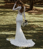V Neck Long Lace Sleeves Mermaid Wedding Dress