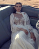  O-neck Long Puff Sleeves Bride Gown Belt A Line Appliques Party Dresses 