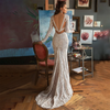  Long Sleeves Deep V Neck Lace Mermaid Wedding Dress 