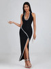 Long Bandage Dress Black Women Maxi Party Dress Bodycon Elegant Beaded Sexy Halter Backless Birthday Club Evening Outfits