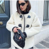 Women Fashion Solid Lambswool Horn Button Coat 