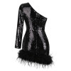 Luxury Black Sequins One Shoulder Mini Dress 