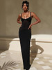  Elegant And Pretty Spaghetti Strap Sleeveless Black Long Gowns
