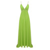  V Neck Spaghetti Strap Maxi Long Gowns Green Chiffon A-Line Dress