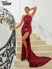  Formal Open Back Sequin Burgundy Evening Fashionable Exquisite Party Dress 