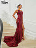  Formal Open Back Sequin Burgundy Evening Fashionable Exquisite Party Dress 