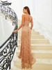 Chic Elegant Mesh Round Neck Brown Split Prom Evening Floor Length Dress