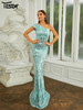 One Shoulder Backless Green Mermaid Prom Cocktail Evening Formal Occasion Dresses