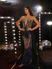 Strapless Striped A-Line Sequin Panel Mesh Mermaid Evening Prom Party Formal Dress