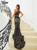  Halter Black Sequin Mermaid Prom Evening Floor Length Dress