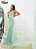 Spaghetti Backless Light green Sequin Mermaid Prom Evening Dress