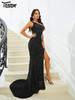Black Asymmetric Cutout Split Prom Evening Floor Length Dress
