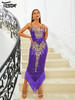 Spaghetti Sequin Purple Fringed Cocktail Evening Midi Prom Party Dress
