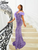 One Shoulder Purple Sequin Mermaid Evening Prom Party Floor Length Dress