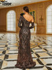  Long Sleeve Sequin Split Evening Dress 