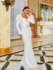 V-neck Long Sleeve White Sequin Mermaid Evening Elegant Prom Party Dresses 