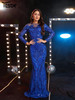 Blue Mesh Long Sleeve Sequin Mermaid Evening Formal Occasion Dresses