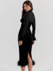  Black Fashion Sheer Long Sleeve Backless Bodycon Club Party Long Dress