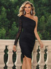 One Shoulder Ruched Bodycon Dress...