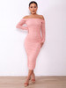  Off Shoulder Ruched Bodycon Dress