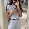 V Neck Sleeveless Top Casual Loose With Pockets Pants Sets 