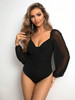 Sweetheart Neck Contrast Mesh Ruched Bodysuit
