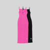  Draped Key Hole Hot Pink Black Split Midi Bodycon Bandage Dress 