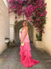  Pink Contrast Sling Pleated Maxi Dress 
