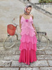  Pink Contrast Sling Pleated Maxi Dress 