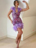  V-Neck Shinning Sequins Feathers Bodycon Mini Dress 