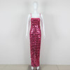 Bright Sequins Rosered Color Strap Bodycon Long Maxi Dress 